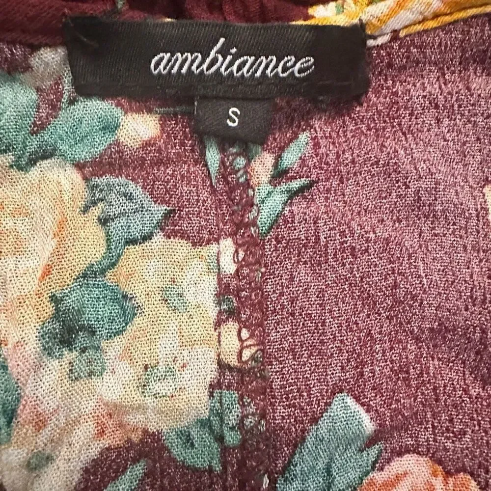 Ambiance Floral Criss-Cross Open Back Ruffle Trim Summer Dress Multicolor Small